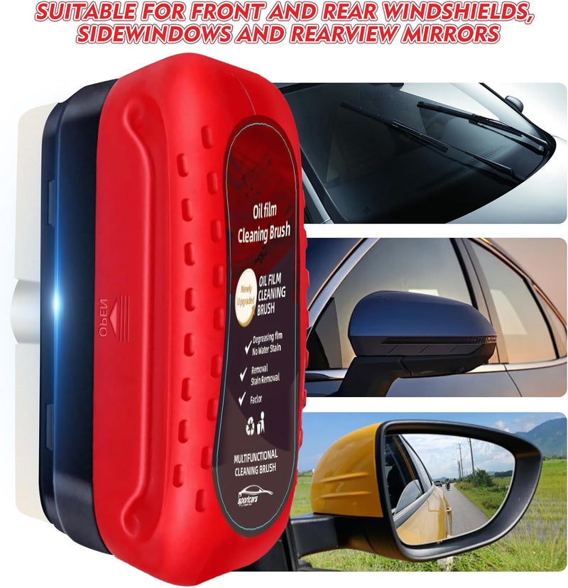 Eiruseed Automotive Oil Film Cleaning Brush with Reusable Foam Sprayer, Upgraded Antifog Glass Cleaning Board, Glass Oil Film Remover for Car Windows & Windshields, Versatile Car Glass Cleaner Brush (Red) - Image 3